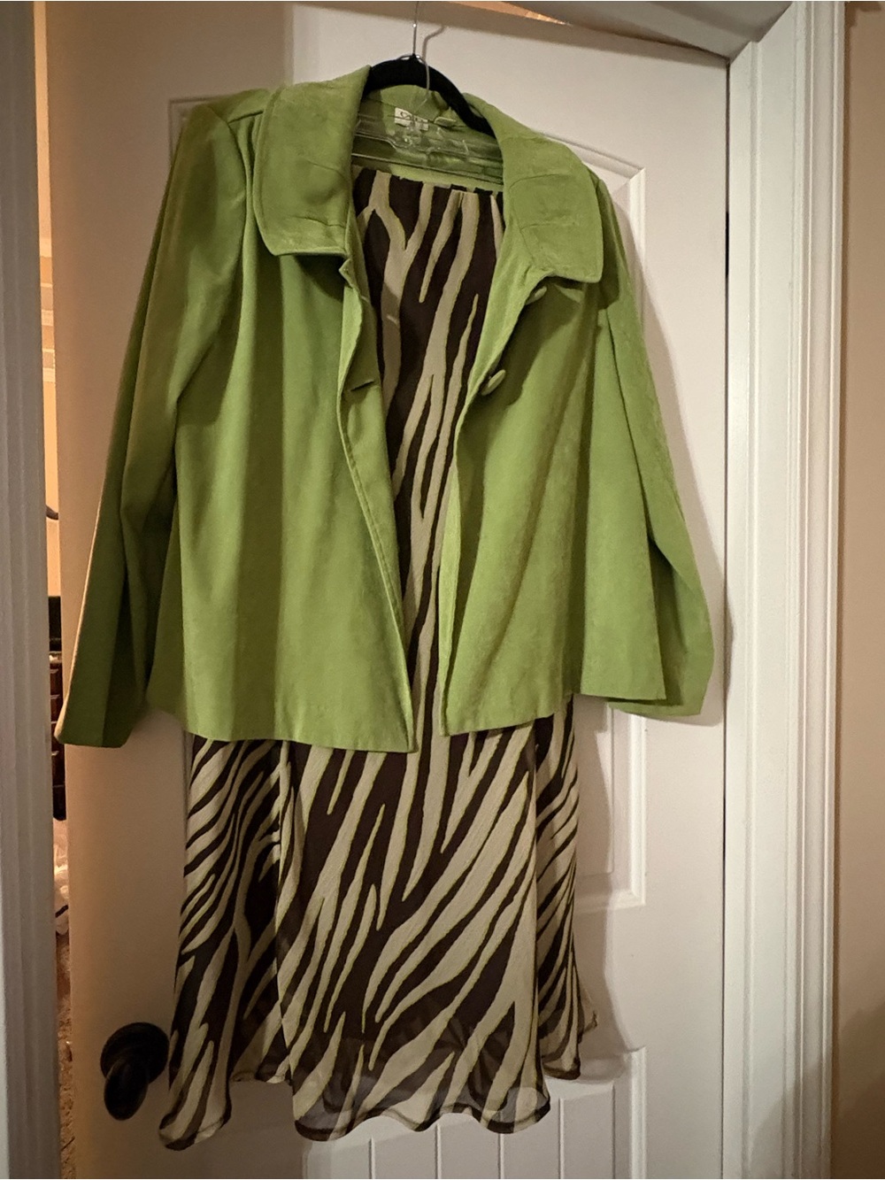 Green Suede Jacket with Zebra Print Skirt - Women's Skirt Outfit